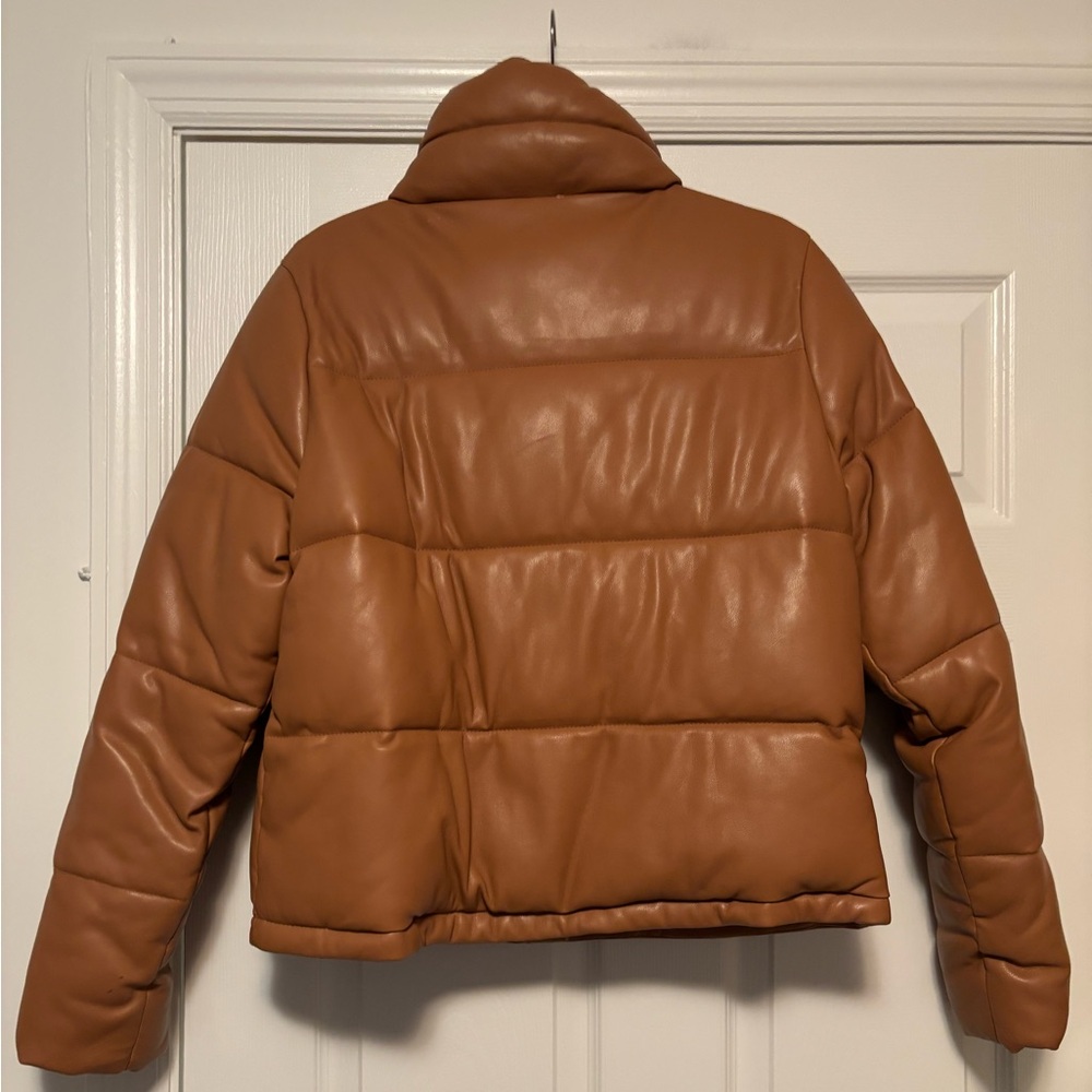Abercrombie & Fitch Vegan Leather Puffer Coat Brown Size Large - Picture 4 of 8